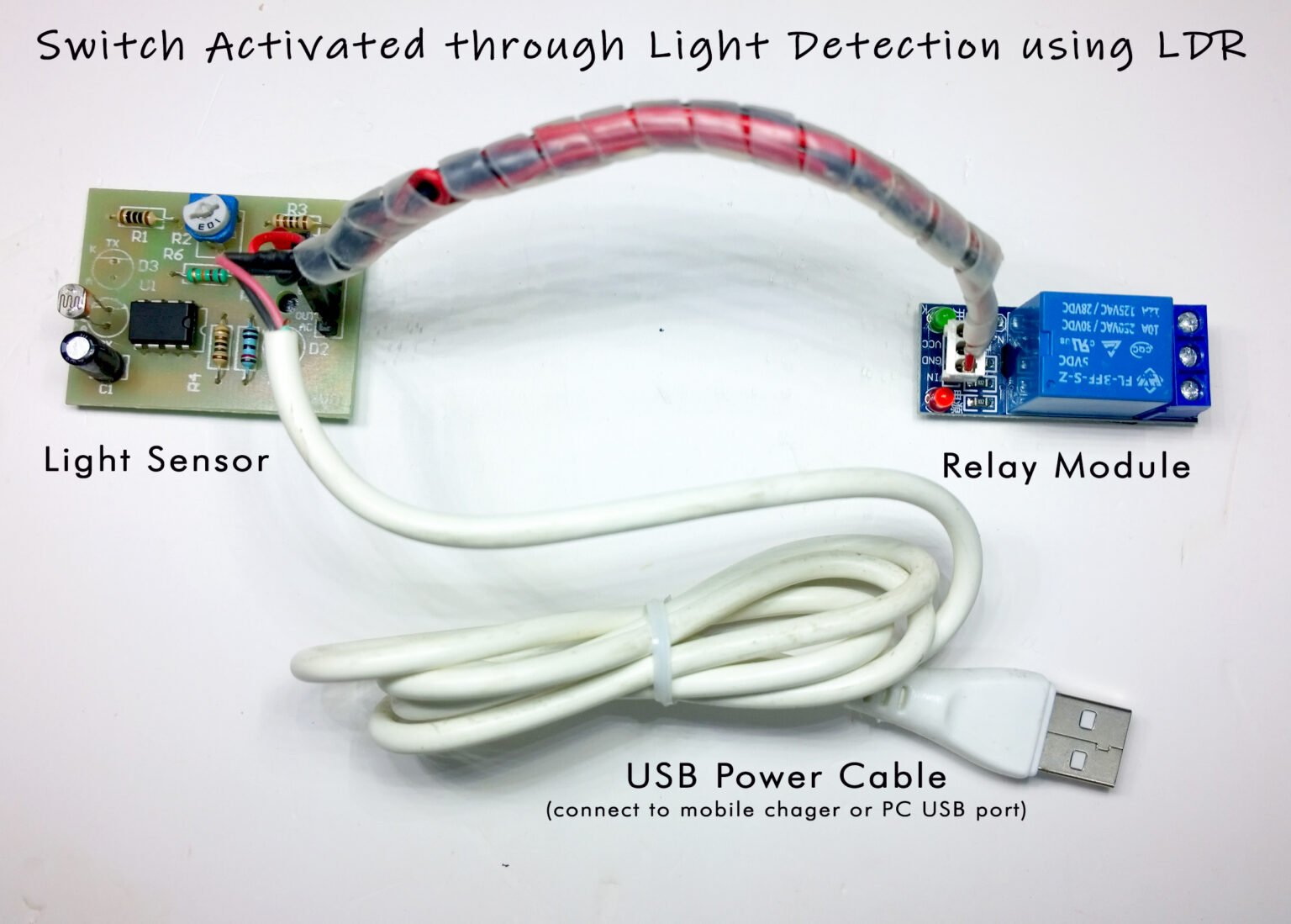 Switch Activated through Light Detection using LDR, Ready Kit, 100